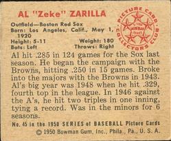 Al "Zeke” Zarilla  baseball card collectible - Main Image 2