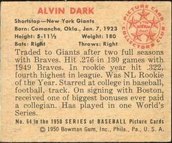 Alvin Dark  baseball card collectible - Main Image 2