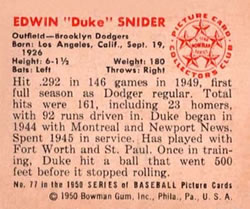 Edwin "Duke” Snider  baseball card collectible - Main Image 2