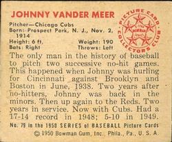 Johnny Vander Meer  baseball card collectible - Main Image 2