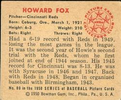 Howard Fox  baseball card collectible - Main Image 2