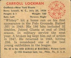 Carroll Lockman  baseball card collectible - Main Image 2
