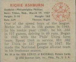 Richie Ashburn  baseball card collectible - Main Image 2