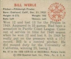 Bill Werle  baseball card collectible - Main Image 2