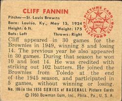 Cliff Fannin  baseball card collectible - Main Image 2
