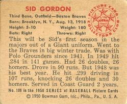 Sid Gordon  baseball card collectible - Main Image 2