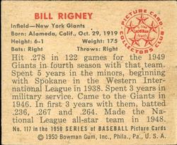 Bill Rigney  baseball card collectible - Main Image 2