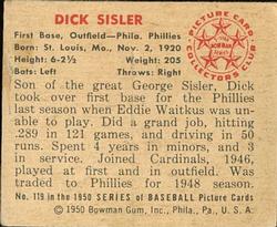 Dick Sisler  baseball card collectible - Main Image 2