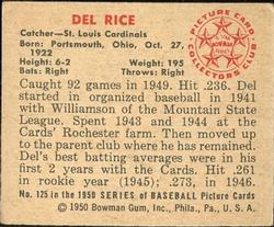 Del Rice  baseball card collectible - Main Image 2