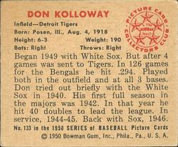 Don Kolloway  baseball card collectible - Main Image 2