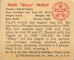 Paul "Dizzy” Trout  baseball card collectible - Main Image 2