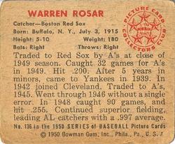 Warren Rosar  baseball card collectible - Main Image 2