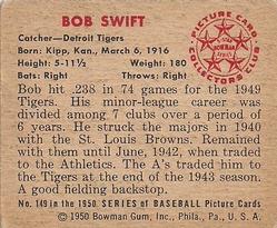 Bob Swift  baseball card collectible - Main Image 2