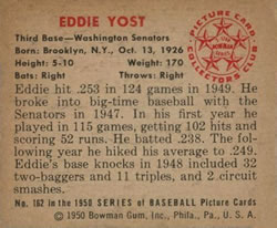 Eddie Yost  baseball card collectible - Main Image 2