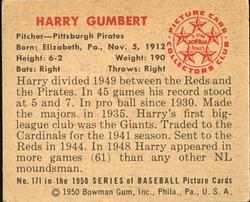 Harry Gumbert  baseball card collectible - Main Image 2