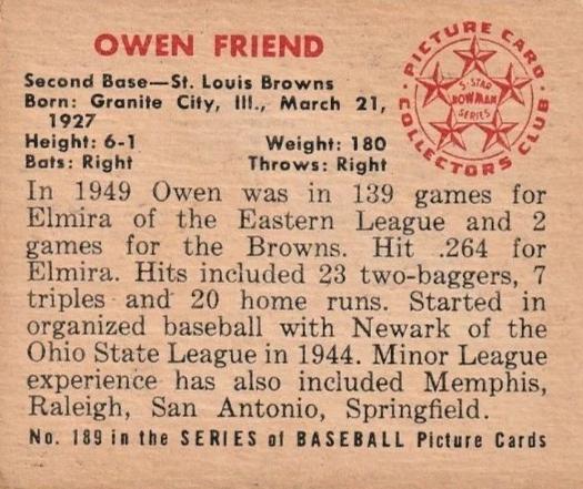 Owen Friend  baseball card collectible - Main Image 2