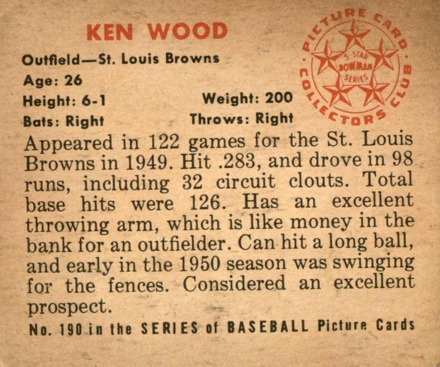 Ken Wood  baseball card collectible - Main Image 2