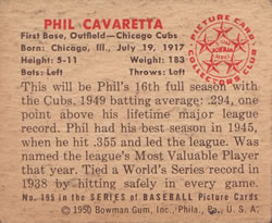 Phil Cavarretta  baseball card collectible - Main Image 2