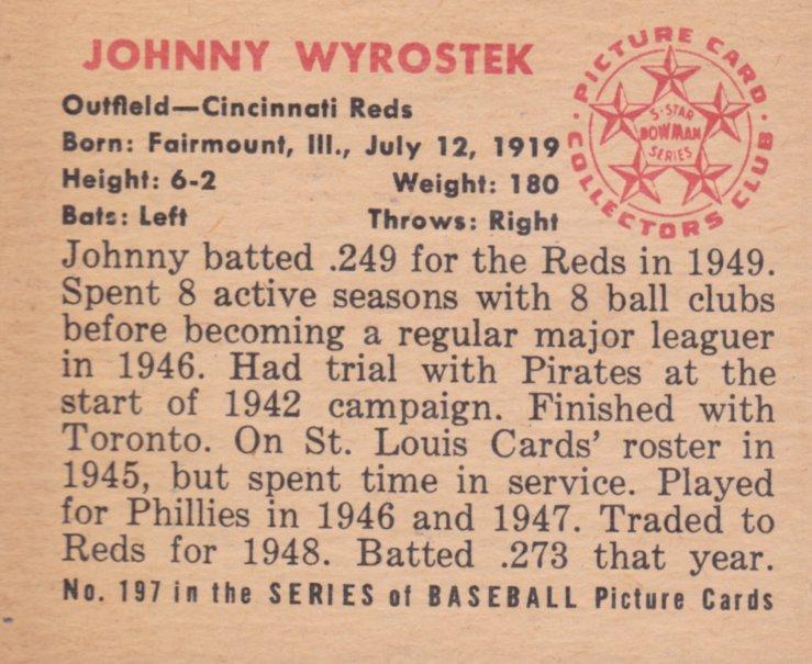 Johnny Wyrostek  baseball card collectible - Main Image 2