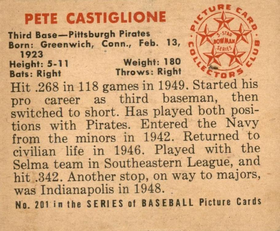 Pete Castiglione  baseball card collectible - Main Image 2