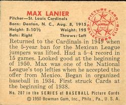 Max Lanier  baseball card collectible - Main Image 2