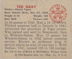 Ted Gray  baseball card collectible - Main Image 2