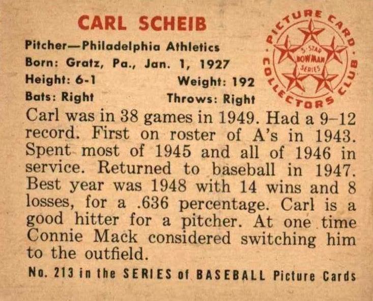 Carl Scheib  baseball card collectible - Main Image 2