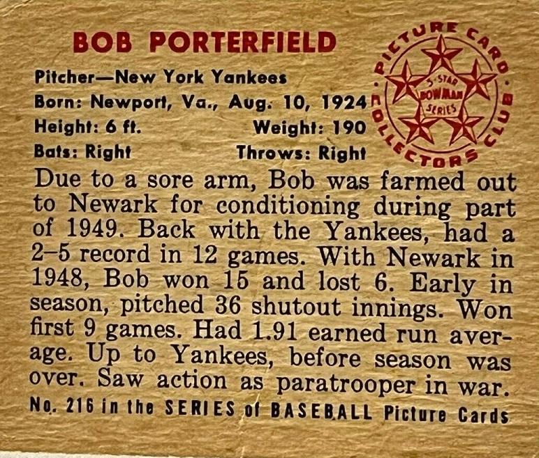 Bob Porterfield  baseball card collectible - Main Image 2