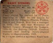 Casey Stengel  baseball card collectible - Main Image 2