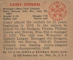 Casey Stengel  baseball card collectible - Main Image 2