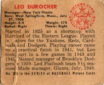 Leo Durocher  baseball card collectible - Main Image 2