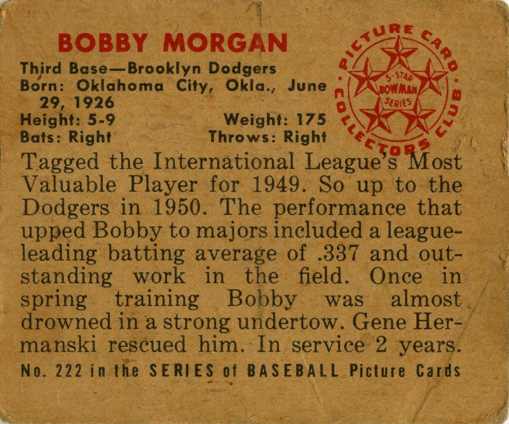 Bobby Morgan  baseball card collectible - Main Image 2