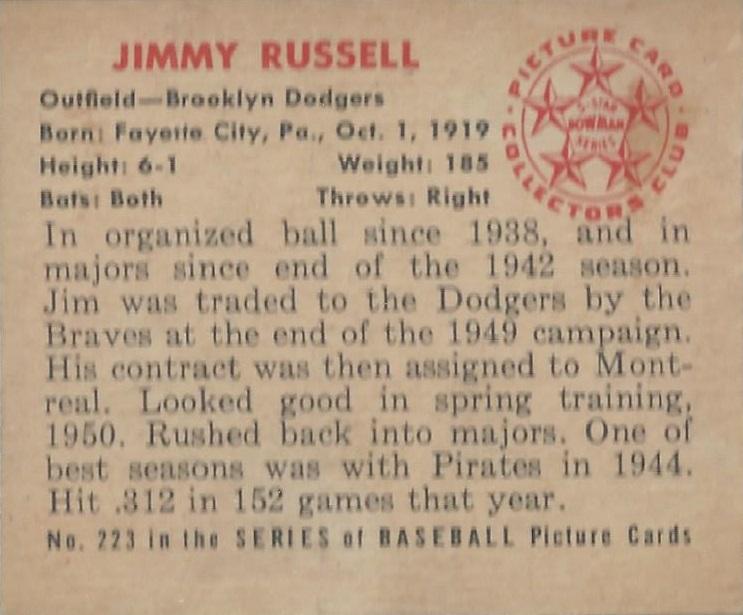 Jimmy Russell  baseball card collectible - Main Image 2