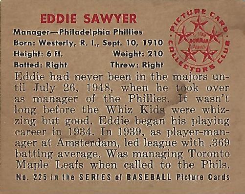 Eddie Sawyer  baseball card collectible - Main Image 2