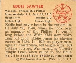 Eddie Sawyer  baseball card collectible - Main Image 2