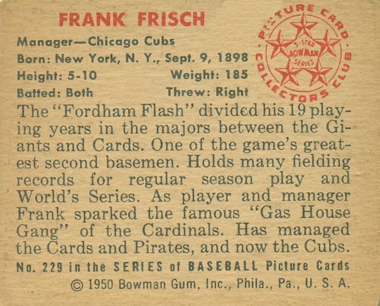 Frank Frisch  baseball card collectible - Main Image 2