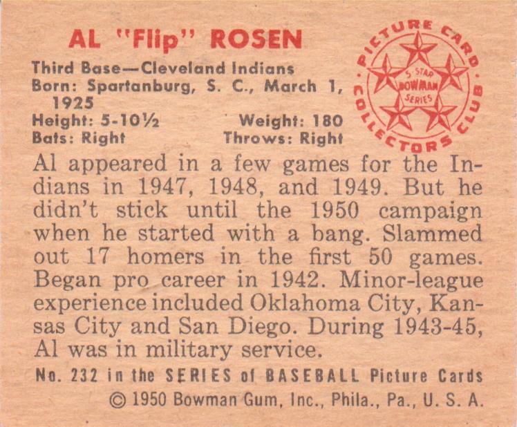 Al "Flip” Rosen  baseball card collectible - Main Image 2