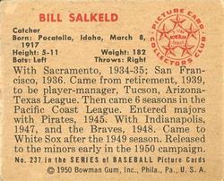 Bill Salkeld  baseball card collectible - Main Image 2