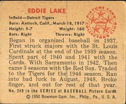 Eddie Lake  baseball card collectible - Main Image 2