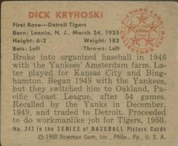 Dick Kryhoski  baseball card collectible - Main Image 2