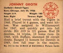 Johnny Groth  baseball card collectible - Main Image 2