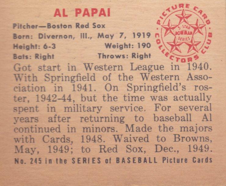 Al Papai  baseball card collectible - Main Image 2