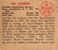 Irv Noren  baseball card collectible - Main Image 2