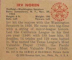 Irv Noren  baseball card collectible - Main Image 2