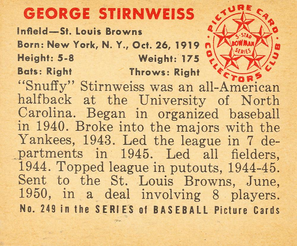 George Stirnweiss  baseball card collectible - Main Image 2