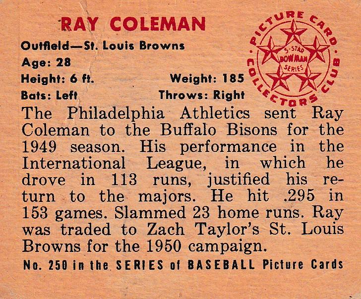 Ray Coleman  baseball card collectible - Main Image 2