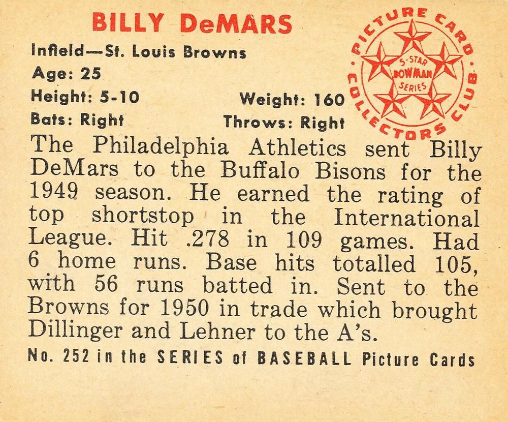 Billy DeMars  baseball card collectible - Main Image 2