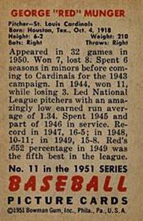 George "Red” Munger  baseball card collectible - Main Image 2