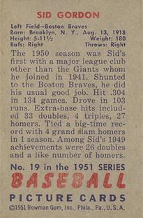 Sid Gordon  baseball card collectible - Main Image 2