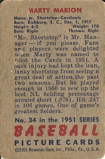 Marty Marion  baseball card collectible - Main Image 2